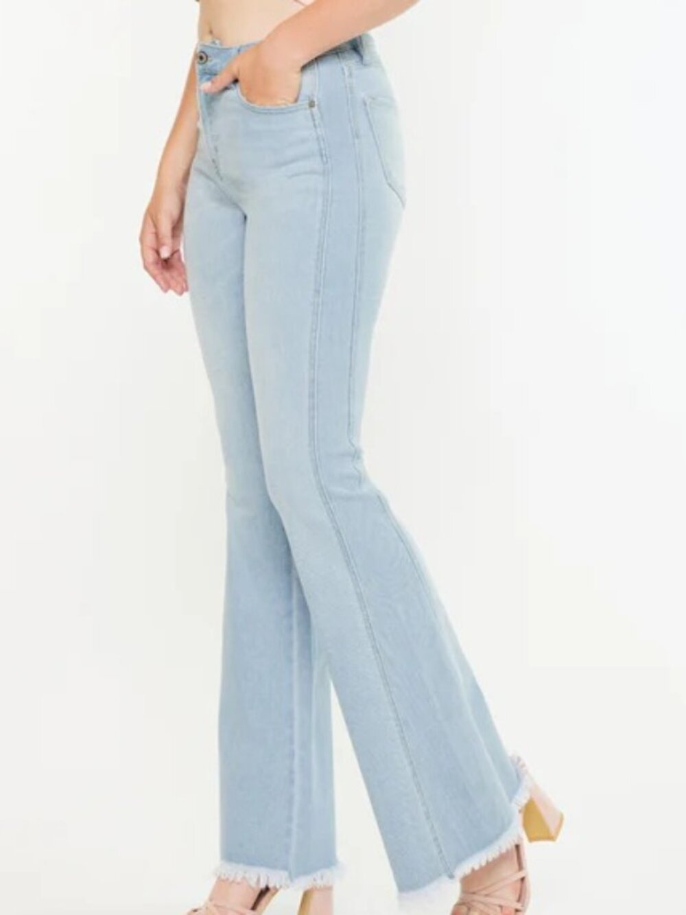 Kancan Annika High Rise Flare Jeans Women Curvy Stretch‎ Denim Raw Hem Hippie 29